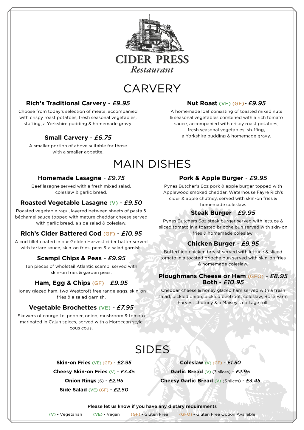 Carvery Main Dishes Sides
