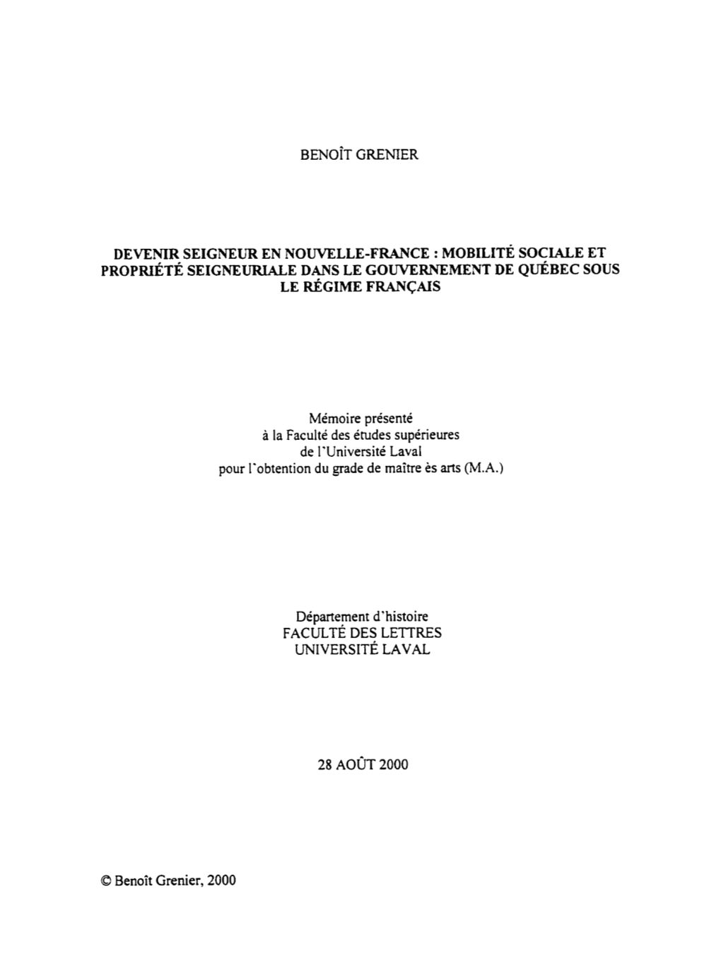 Propriété Seigneuriale Dans Le Gouvernement De Québec Entre 1626 Et 1760