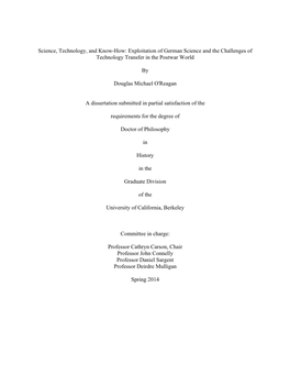 Science, Technology, and Know-How: Exploitation of German Science and the Challenges of Technology Transfer in the Postwar World