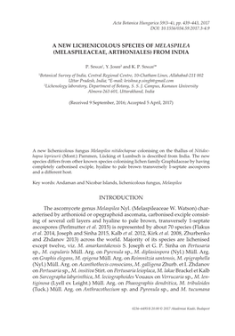 A New Lichenicolous Species of Melaspilea (Melaspileaceae, Arthoniales) from India