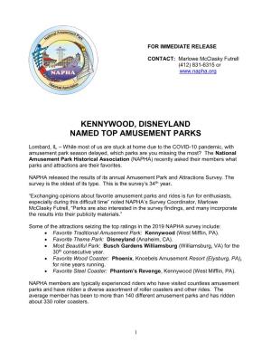 Kennywood, Disneyland Named Top Amusement Parks