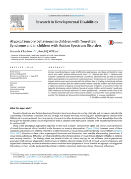 Atypical Sensory Behaviours in Children with Tourette's Syndrome