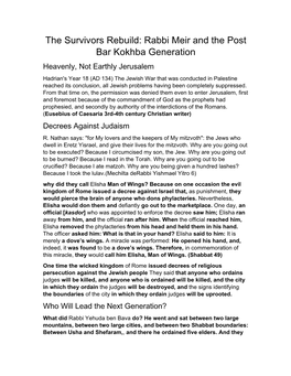 The Survivors Rebuild: Rabbi Meir and the Post Bar Kokhba