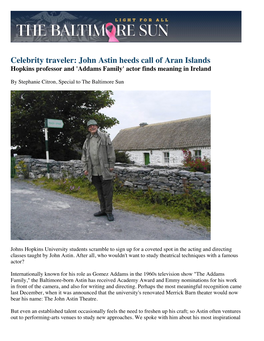 John Astin Heeds Call of Aran Islands Hopkins Professor and 'Addams Family' Actor Finds Meaning in Ireland