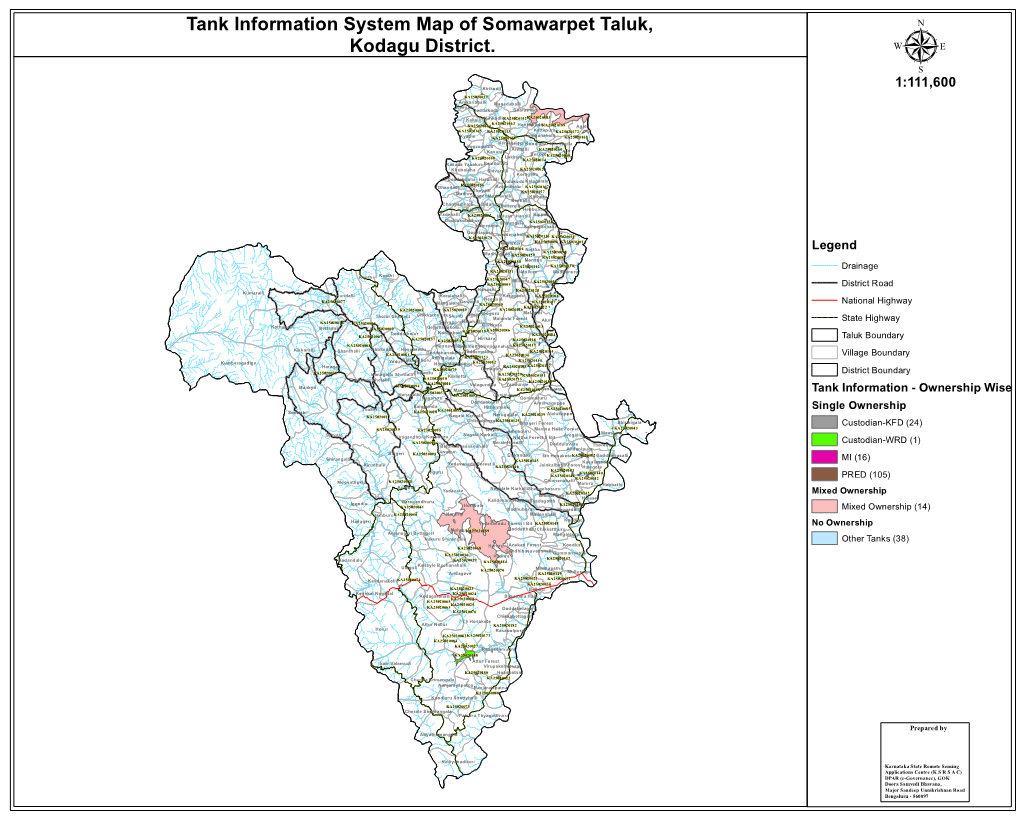 Tank Information System Map of Somawarpet Taluk, Kodagu District. Μ