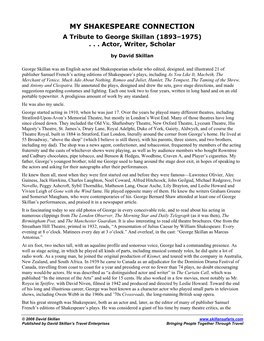 MY SHAKESPEARE CONNECTION a Tribute to George Skillan (1893–1975)