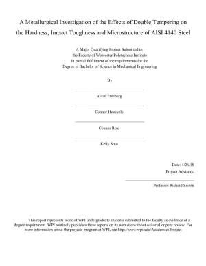 A Metallurgical Investigation of the Effects of Double Tempering on the Hardness, Impact Toughness and Microstructure of AISI 4140 Steel