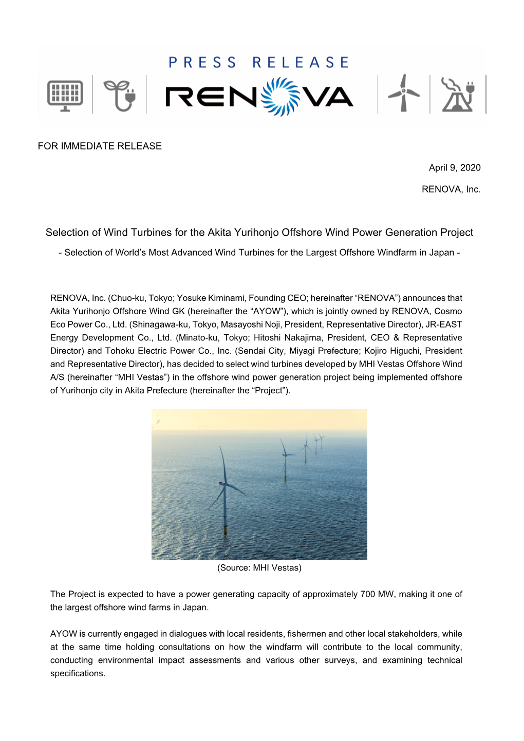 Apr 9Th, 2020 Business Selection of Wind Turbines for the Akita