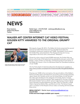 Walker Art Center Internet Cat Video Festival Golden Kitty Awarded to the Original Grumpy Cat