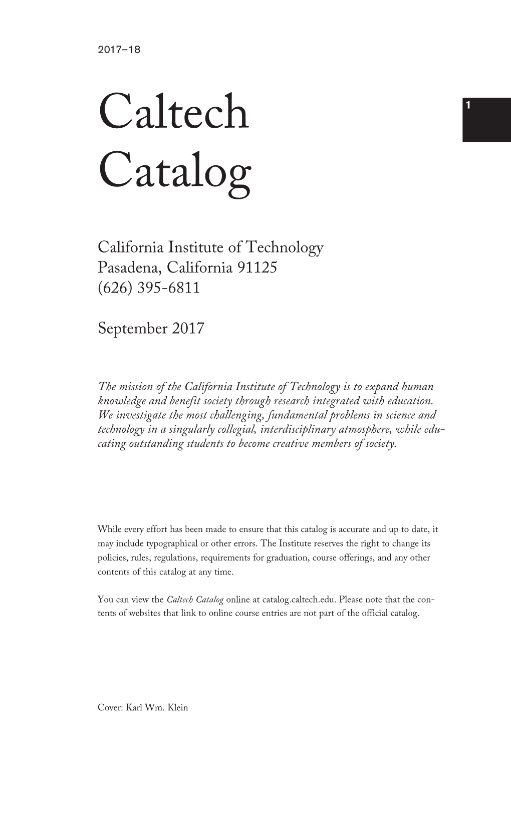 Caltech Catalog 2017-18