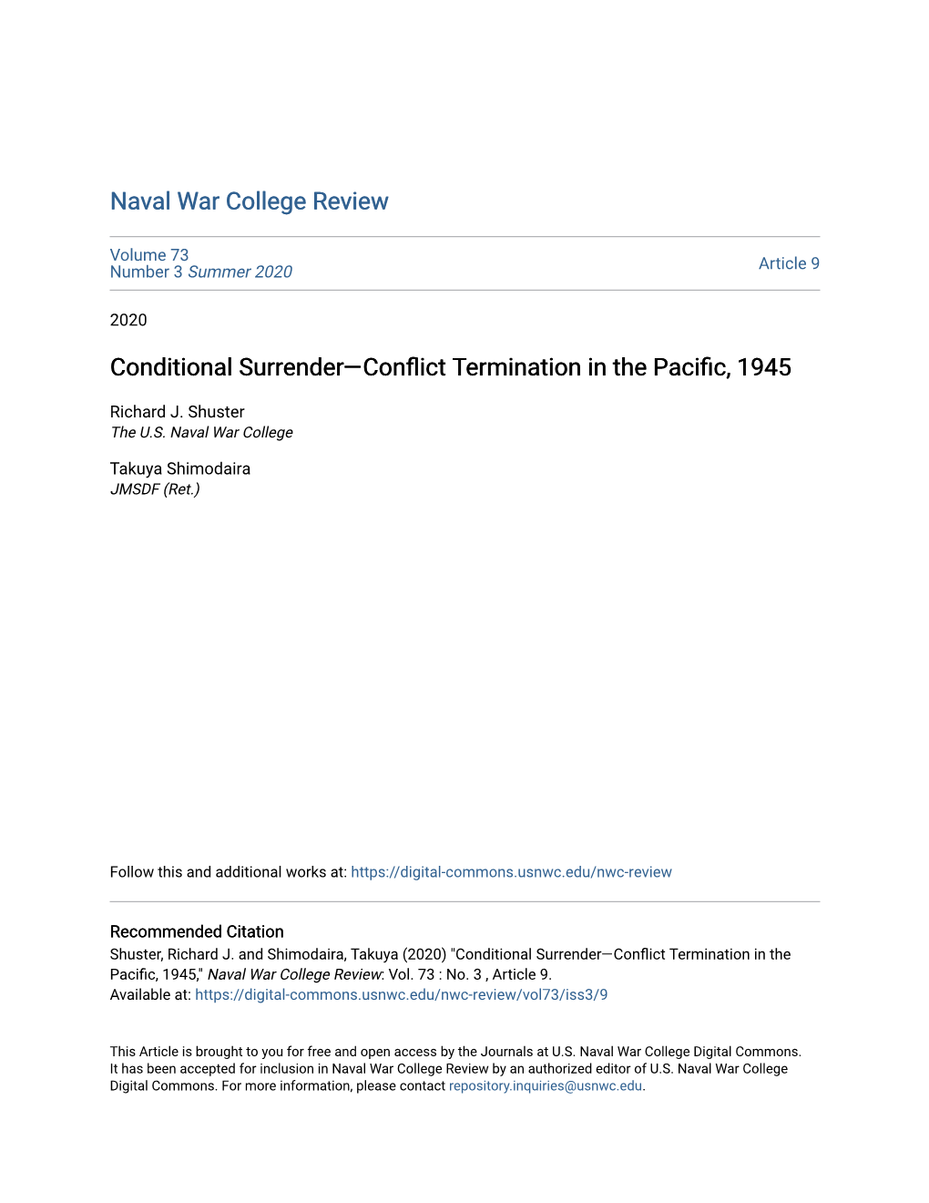 Conditional Surrender—Conflict Termination in the Pacific, 1945