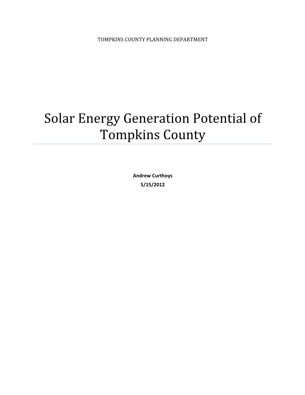 Solar Energy Generation Potential of Tompkins County