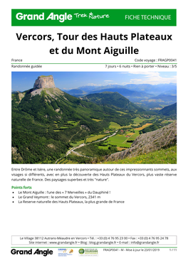 Vercors, Tour Des Hauts Plateaux Et Du Mont Aiguille France Code Voyage : FRAGP0041 Randonnée Guidée 7 Jours • 6 Nuits • Rien À Porter • Niveau : 3/5
