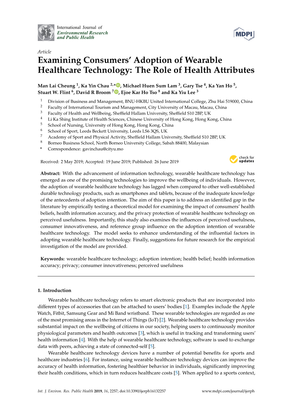 Examining Consumers' Adoption of Wearable Healthcare Technology