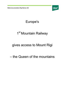 Media Documentation Mount Rigi Railways