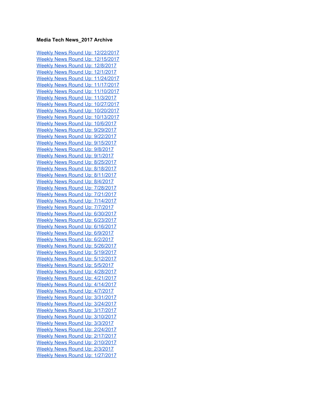Media Tech News 2017 Archive Weekly News