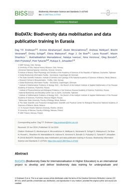 Biodata: Biodiversity Data Mobilisation and Data Publication Training in Eurasia