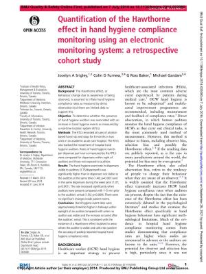 Quantification of the Hawthorne Effect in Hand Hygiene Compliance Monitoring Using an Electronic Monitoring System: a Retrospective Cohort Study