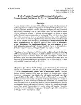 Evelyn Waugh's Perceptive 1959 Journey to East Africa: Tanganyika and Zanzibar on the Way to “National Independence”