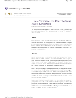 Himie Voxman: His Contributions to Music Education Page 1 of 9