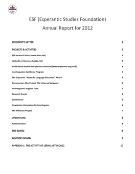 ESF (Esperantic Studies Foundation) Annual Report for 2012