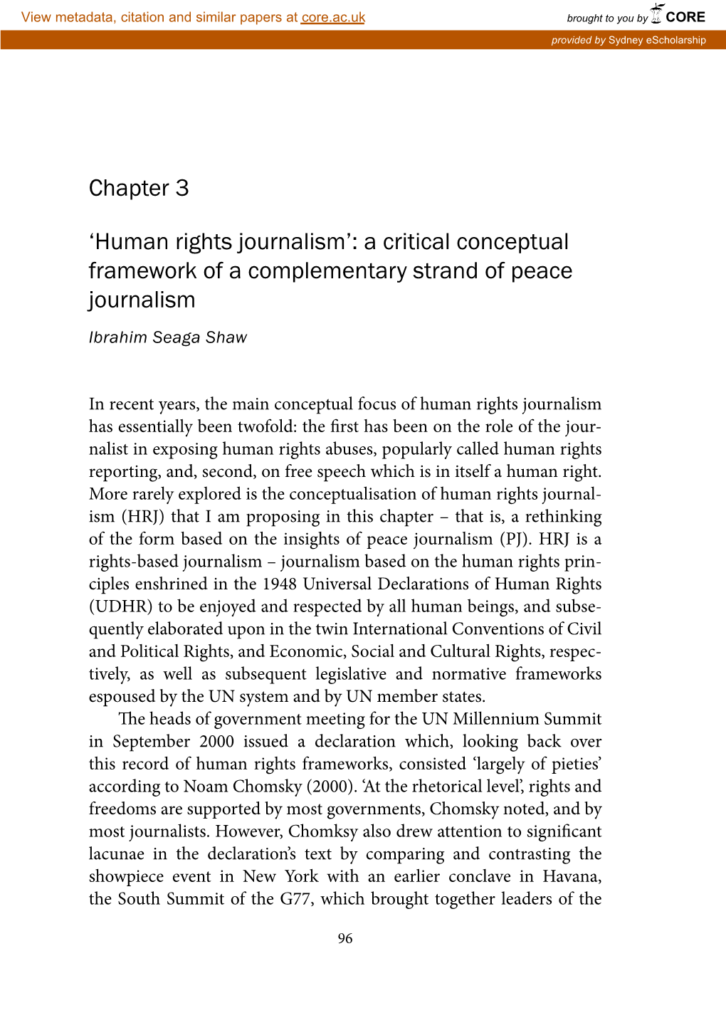 Human Rights Journalism’: a Critical Conceptual Framework of a Complementary Strand of Peace Journalism Ibrahim Seaga Shaw