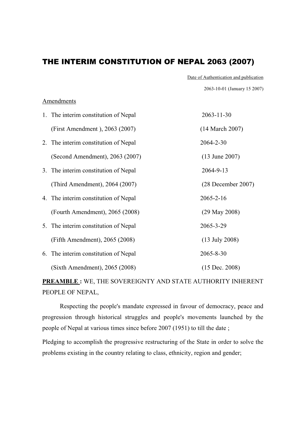 The Interim Constitution of Nepal, 2063