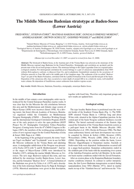 The Middle Miocene Badenian Stratotype at Baden-Sooss (Lower Austria)