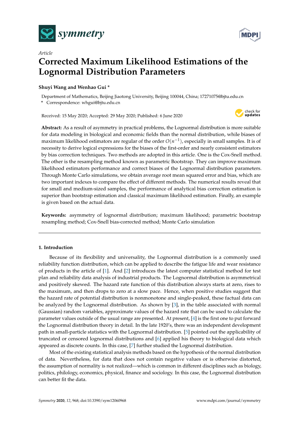 Corrected Maximum Likelihood Estimations of the Lognormal Distribution Parameters