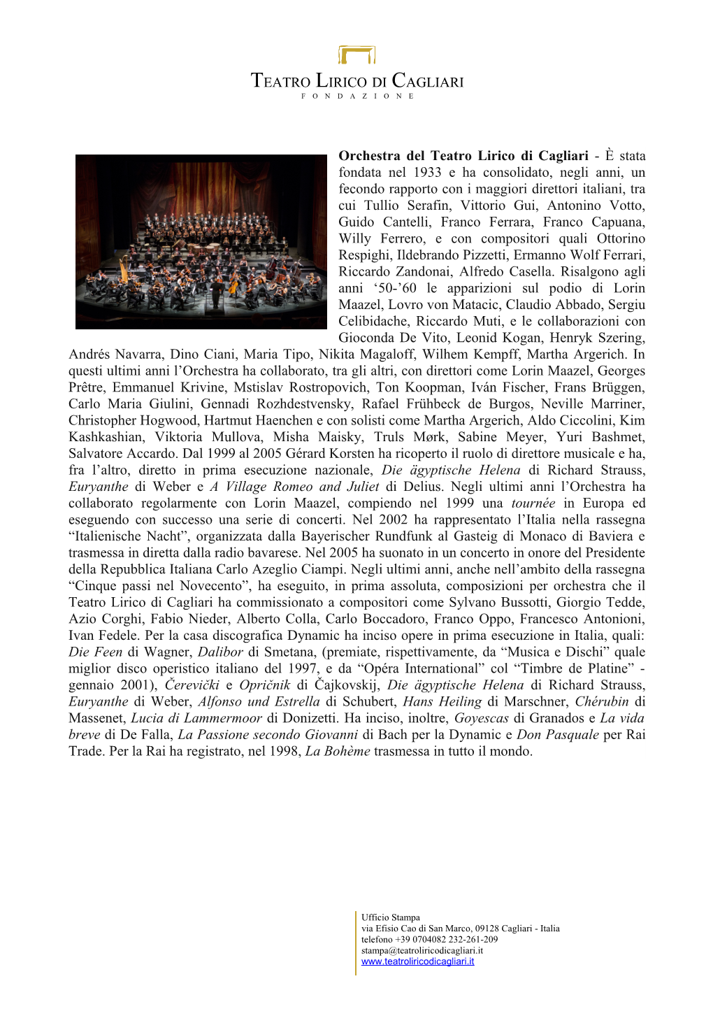 Orchestra Del Teatro Lirico Di Cagliari