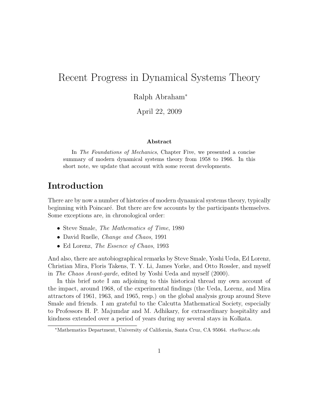 Recent Progress in Dynamical Systems Theory