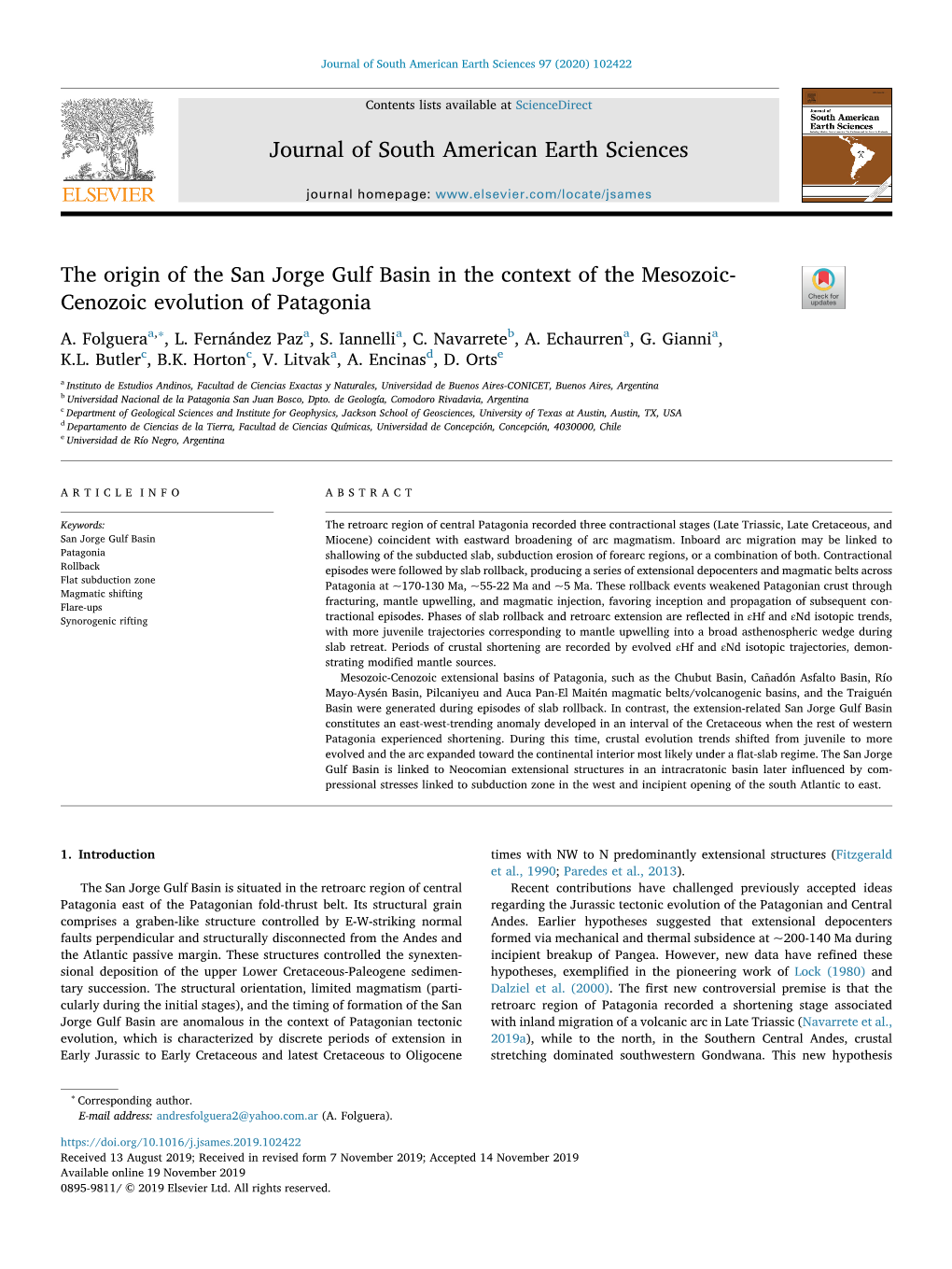 The Origin of the San Jorge Gulf Basin in the Context of the Mesozoic- Cenozoic Evolution of Patagonia T