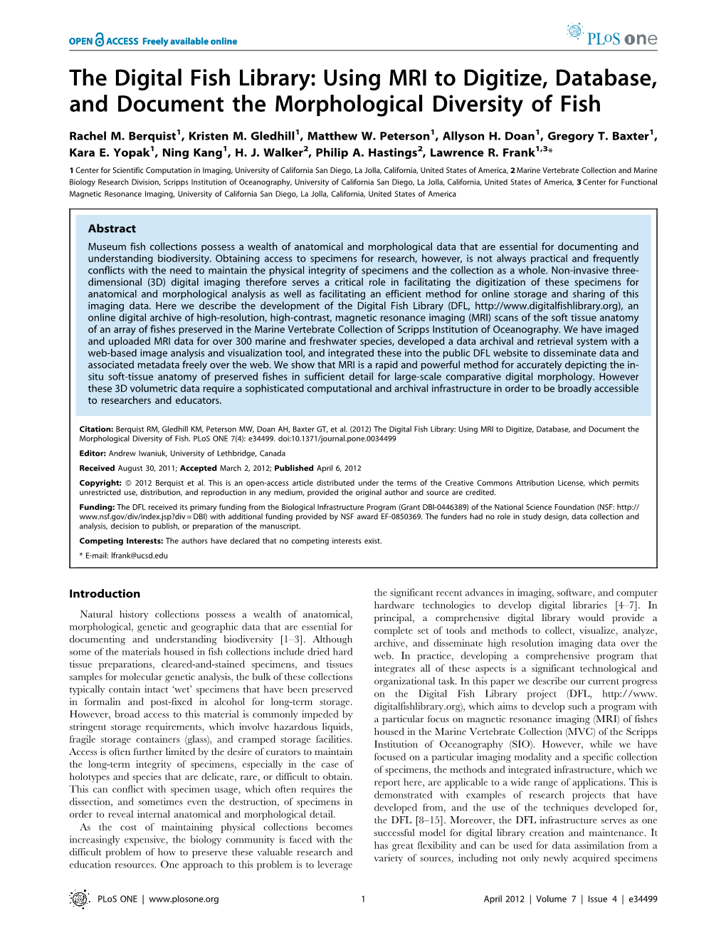 Using MRI to Digitize, Database, and Document the Morphological Diversity of Fish