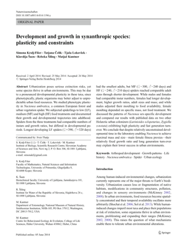 Development and Growth in Synanthropic Species: Plasticity and Constraints