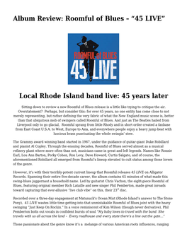 Album Review: Roomful of Blues – “45 LIVE”