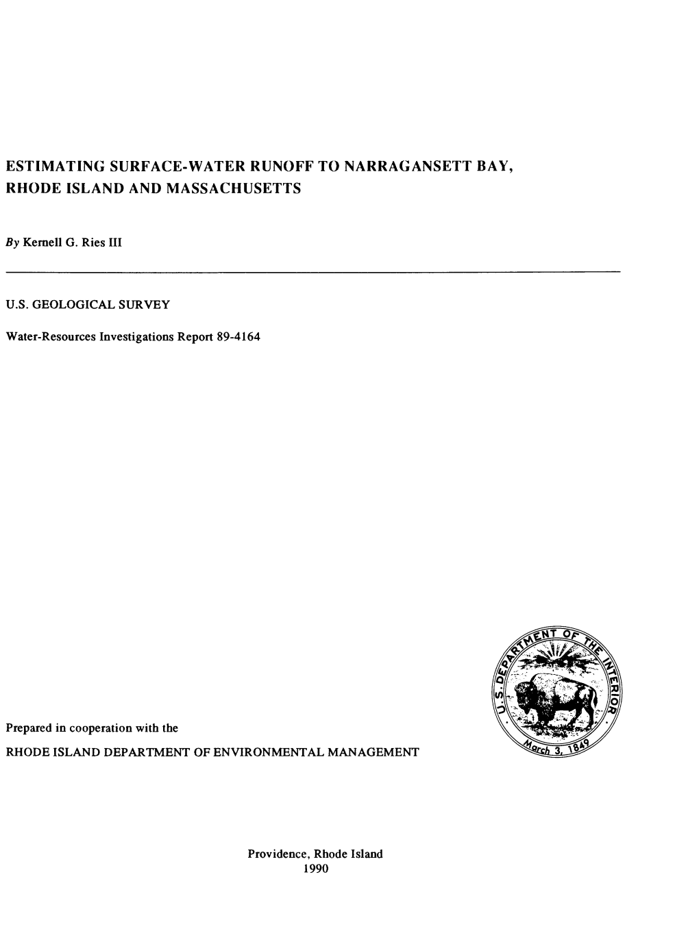 Estimating Surface-Water Runoff to Narragansett Bay, Rhode Island and Massachusetts