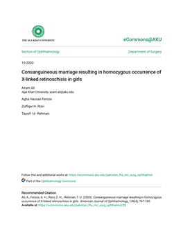 Consanguineous Marriage Resulting in Homozygous Occurrence of X-Linked Retinoschisis in Girls