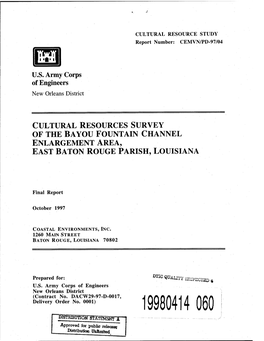 Cultural Resources Survey of the Bayou Fountain Channel Enlargement Area, East Baton Rouge Parish, Louisiana