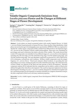 Volatile Organic Compounds Emissions from Luculia Pinceana Flower and Its Changes at Different Stages of Flower Development