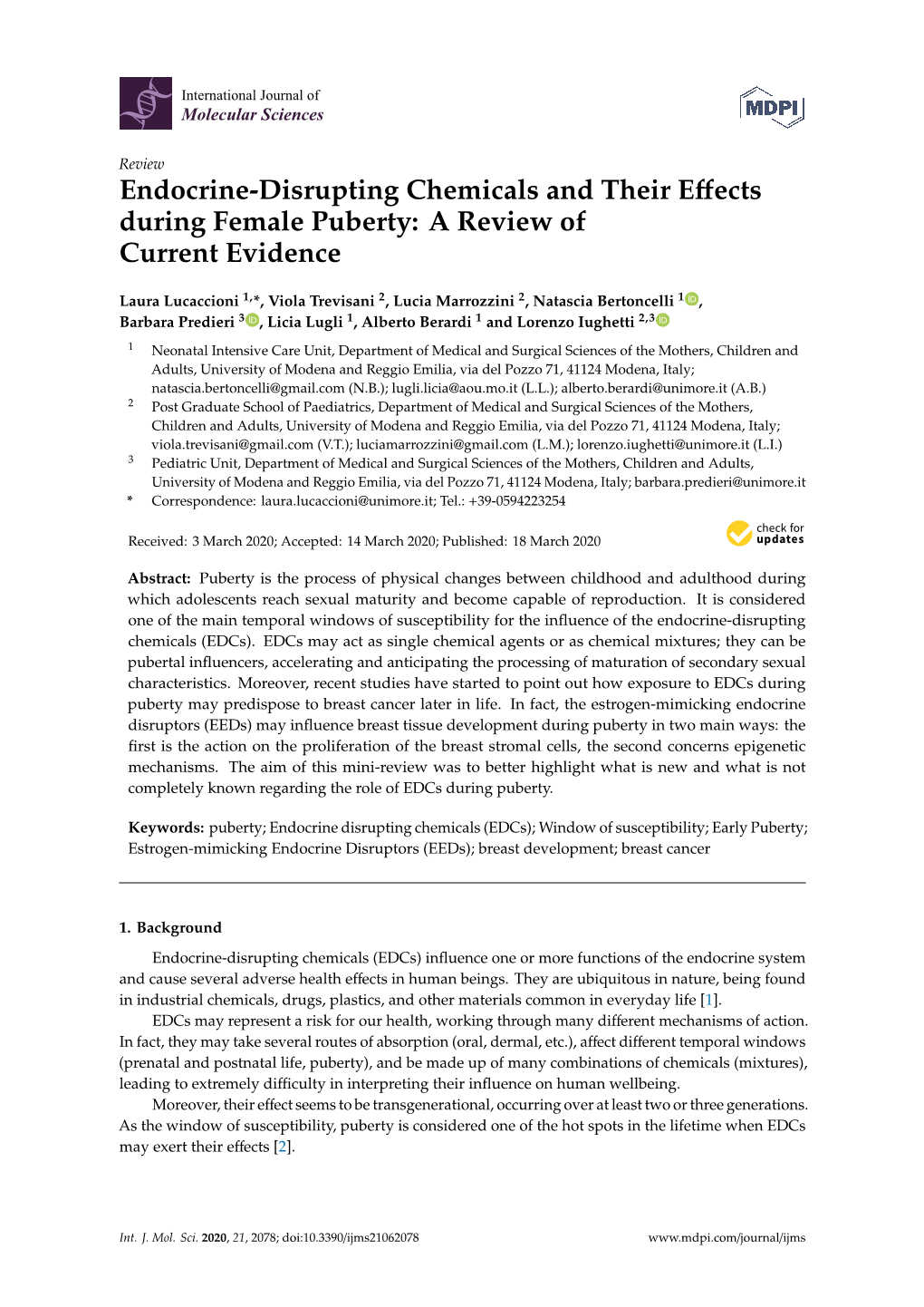 Endocrine-Disrupting Chemicals and Their Effects During Female Puberty