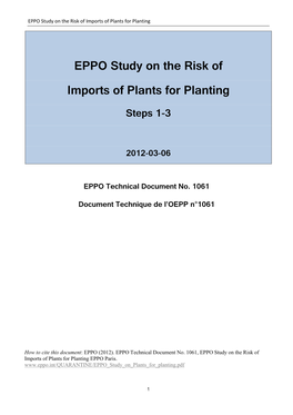EPPO Study on the Risk of Imports of Plants for Planting