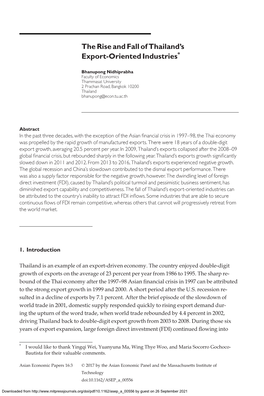 The Rise and Fall of Thailand's Export-Oriented Industries*