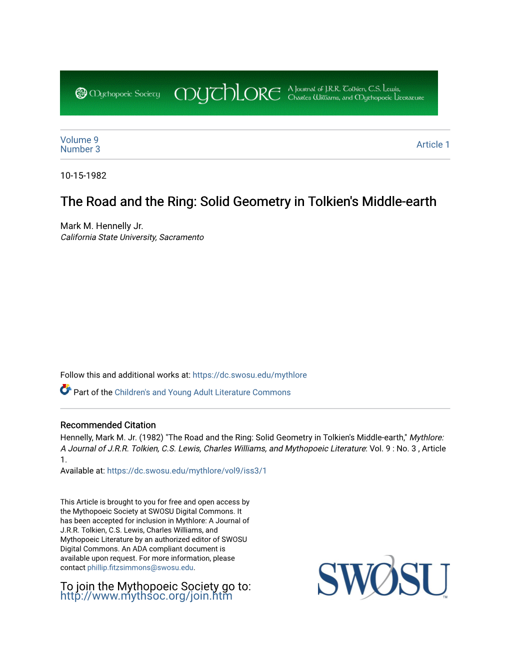 The Road and the Ring: Solid Geometry in Tolkien's Middle-Earth