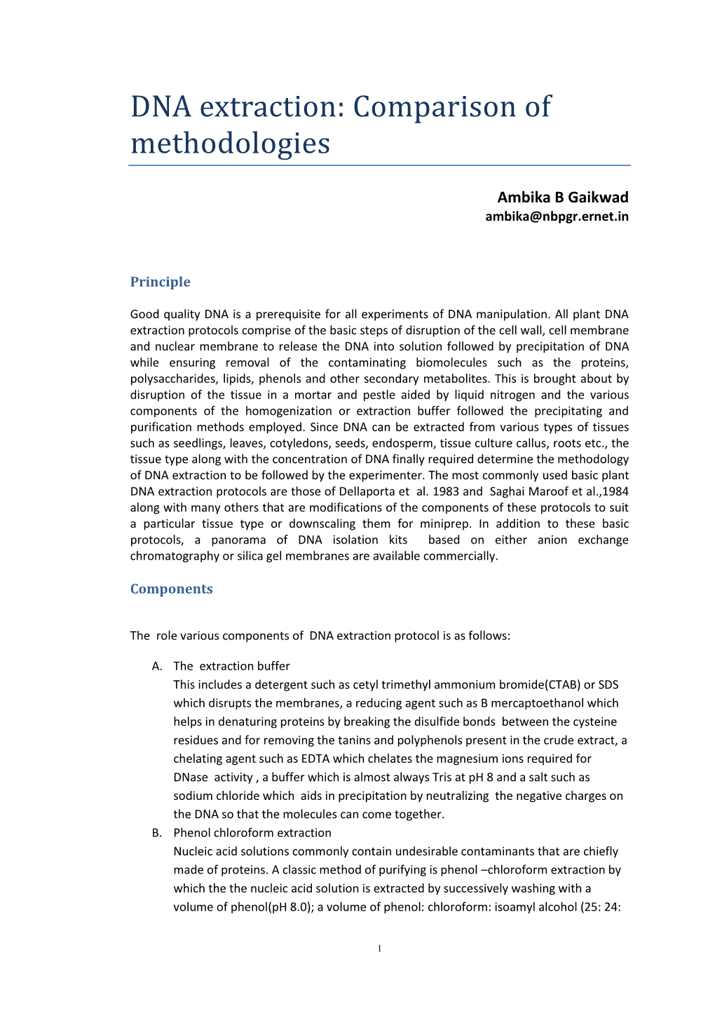 Principles of Dna Isolation and Purification