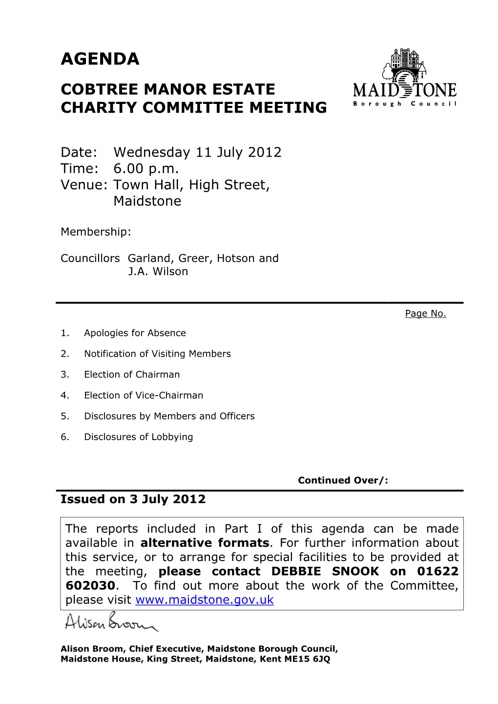 Agenda Cobtree Manor Estate Charity Committee Meeting