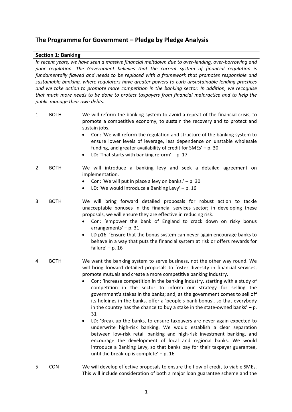 Programme for Government Analysis