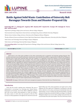 Battle Against Solid Waste: Contribution of University Belt Barangays Towards Clean and Disaster-Prepared City