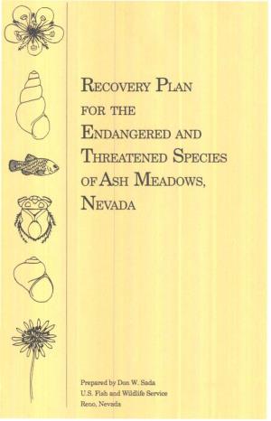 Recovery Plan for the Endangered and Threatened Species of Ash Meadows, Nevada