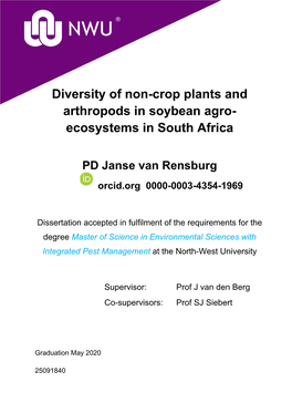 Diversity of Non-Crop Plants and Arthropods in Soybean Agro- Ecosystems in South Africa