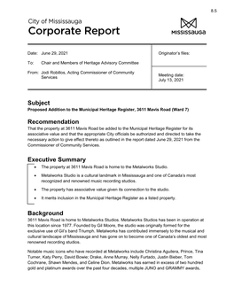 Proposed Addition to the Municipal Heritage Register, 3611 Mavis Road (Ward 7)